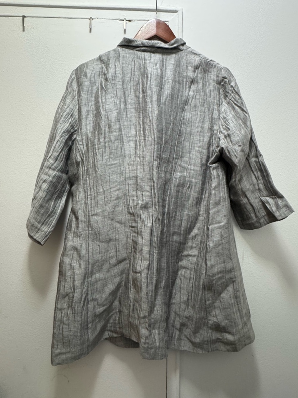 Eileen Fisher Doubleweave Crinkle Sheen Jacket Silver Silk Jacket Medium - Picture 6 of 6
